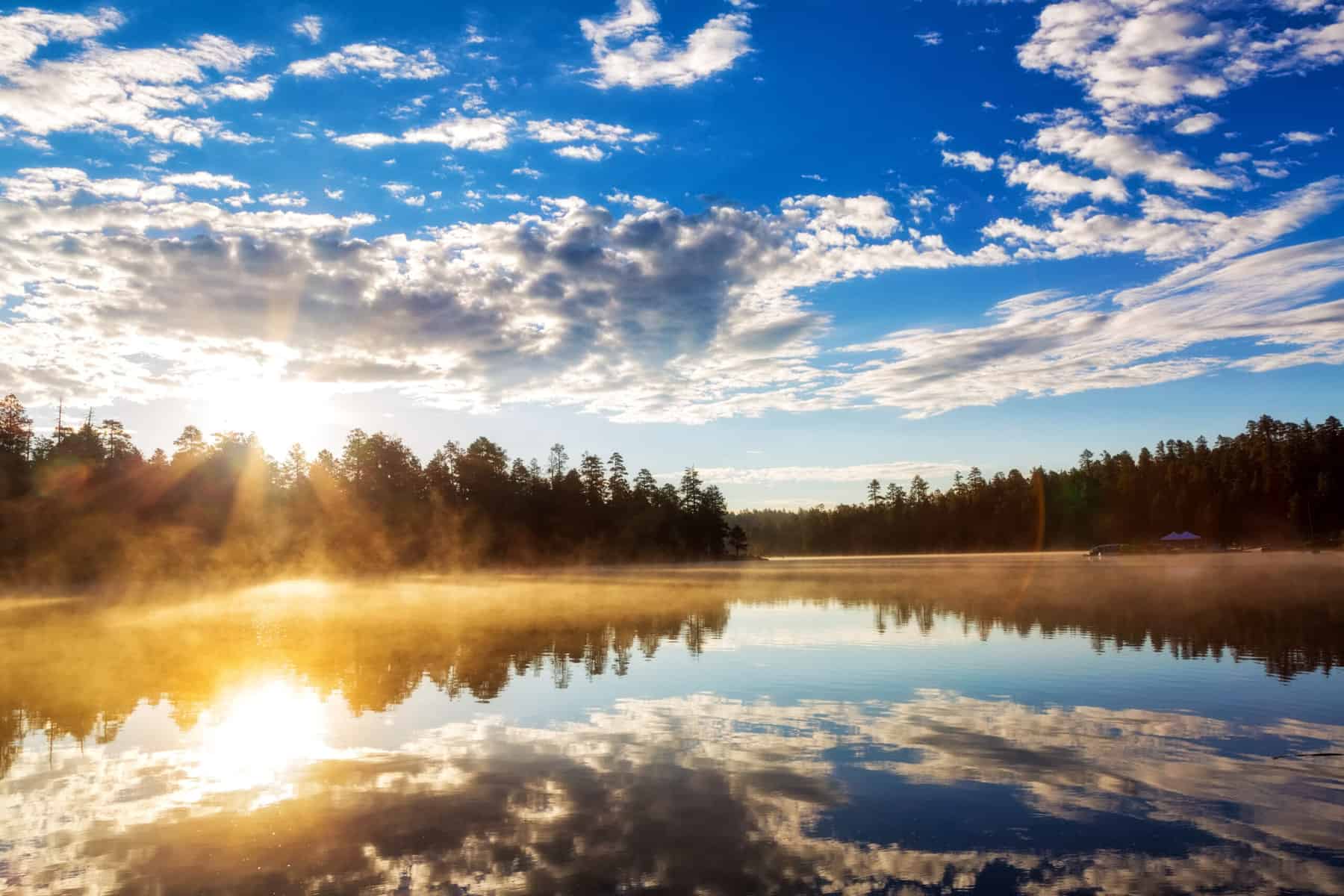 Beautiful colorful sunrise over Woods Canyon Lake in Payson, Arizona, USA