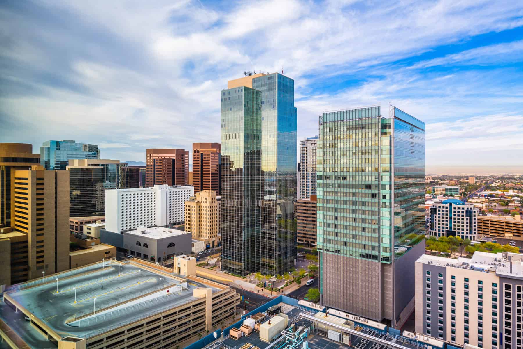 Phoenix, Arizona, USA cityscape in downtown in the afternoon.